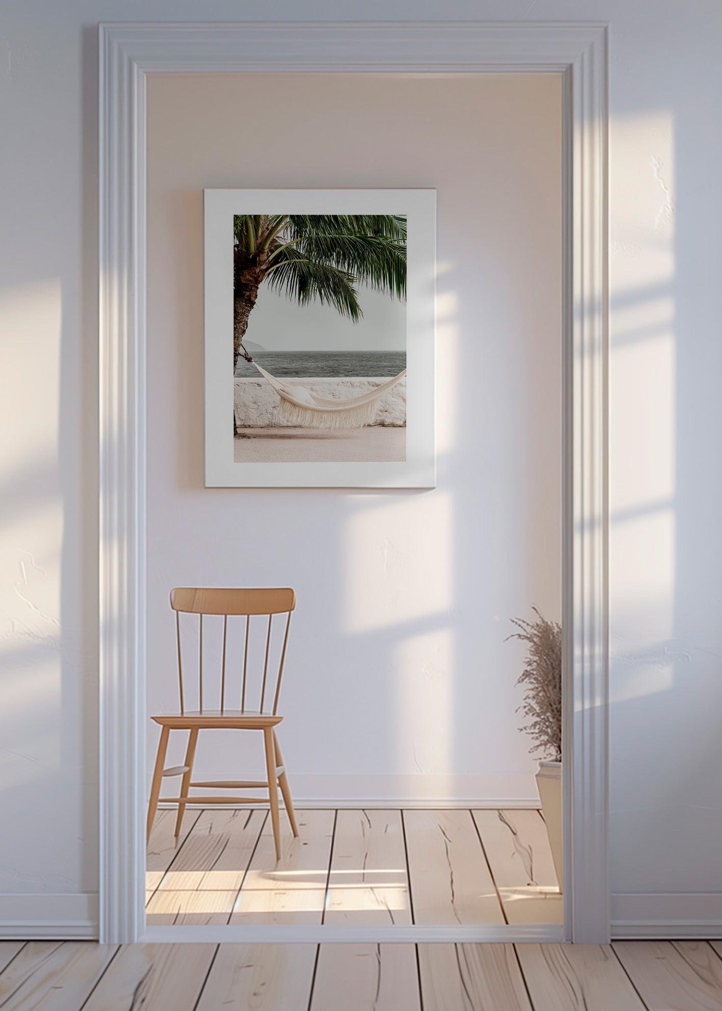 Landscape art with hammock and palm