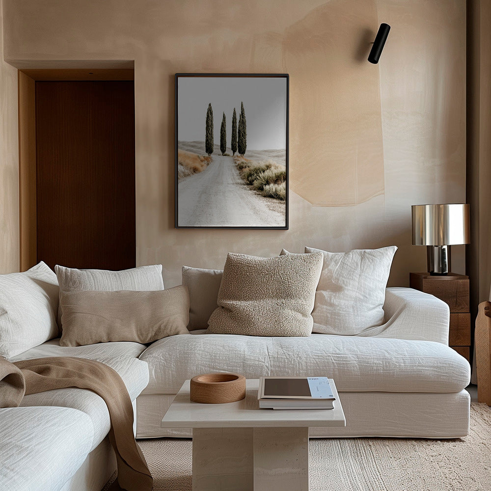 Cuadro de paisaje con cipreses en camino sereno – Canvas1