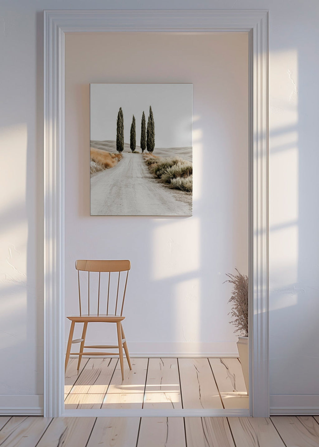 Cuadro de paisaje con cipreses en camino sereno – Canvas