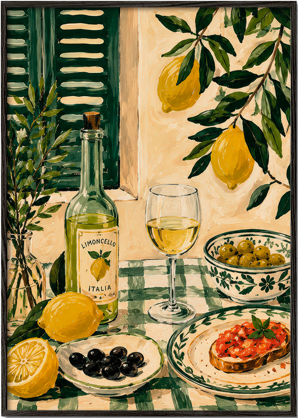Kitchen art: lemon still life with limoncello