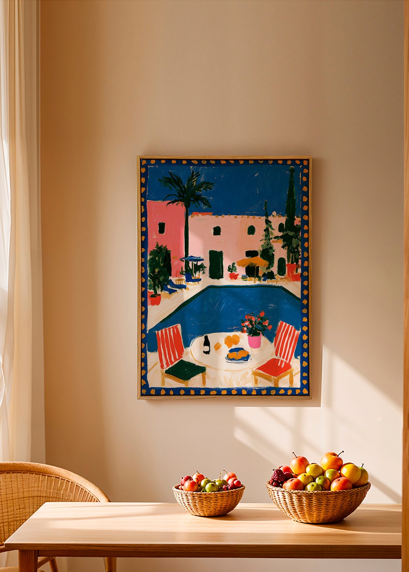 Travel poster: pink villa with pool