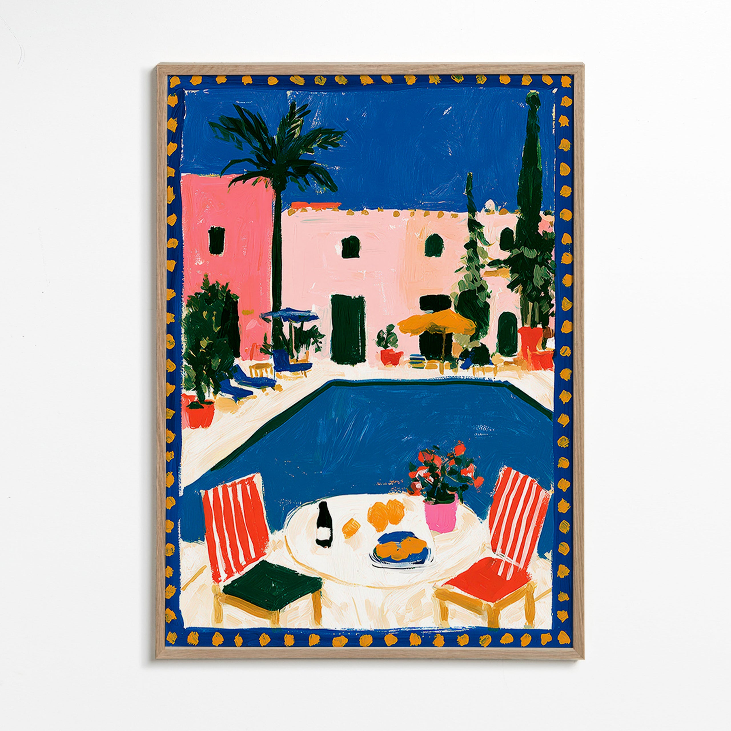 Travel poster: pink villa with pool