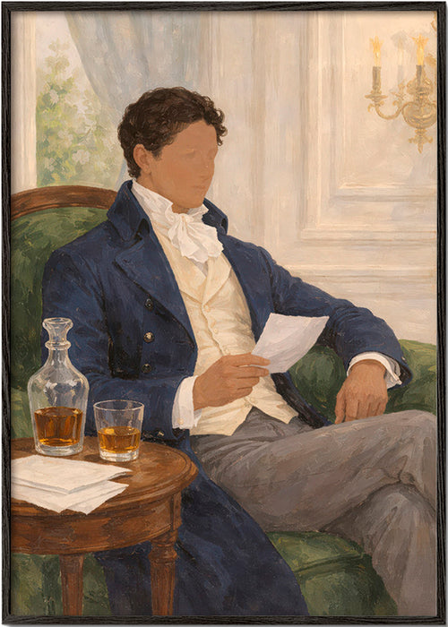 Vintage print of gentleman reading