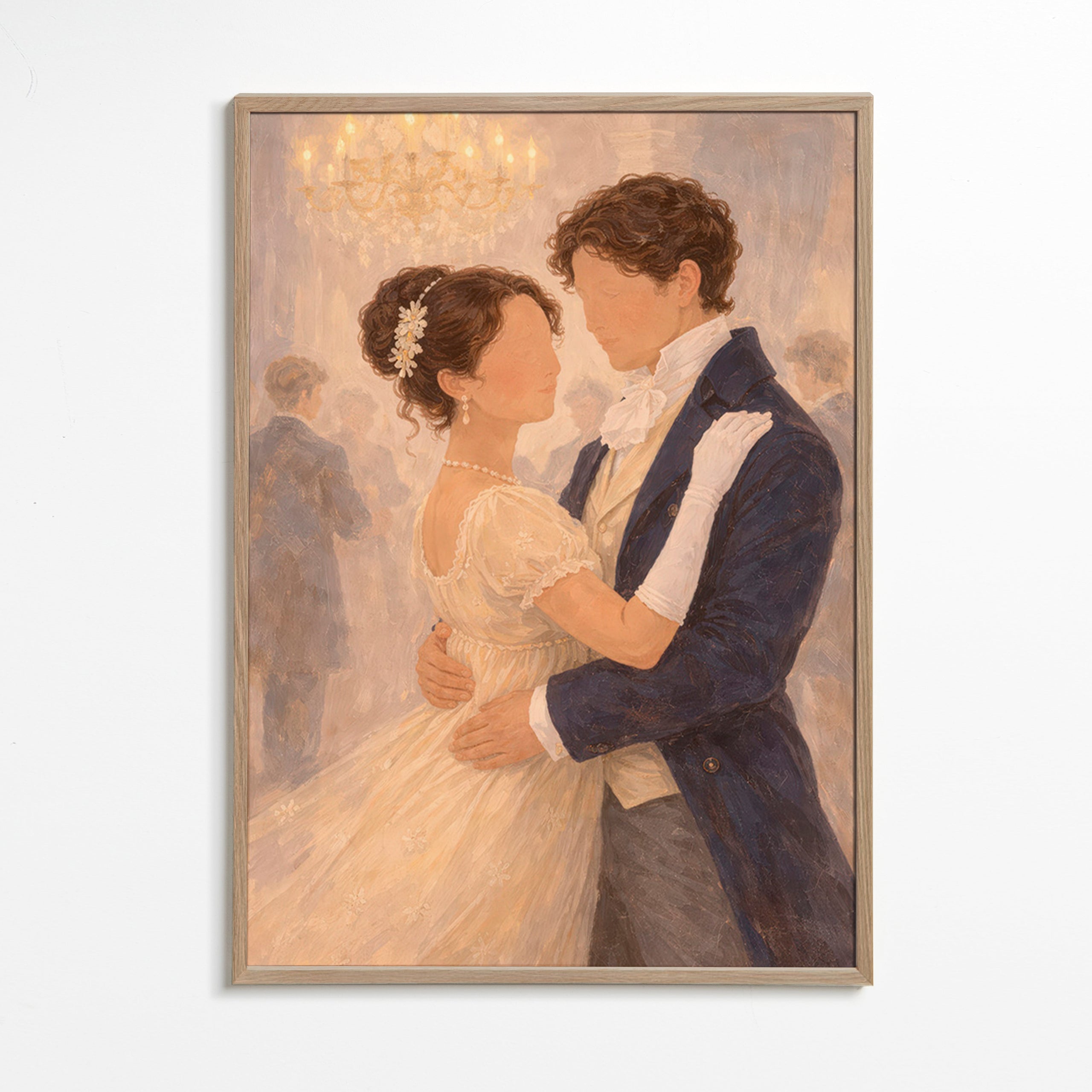 Ilustración de baile romántico en salón antiguo – Oak Frame